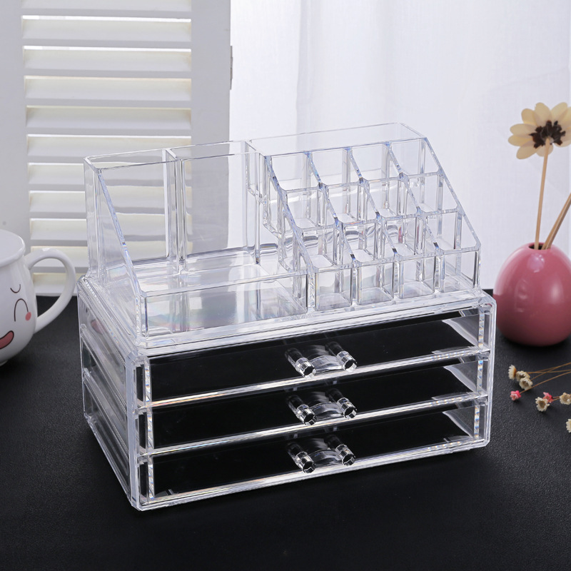 Crystal makeup box, transparent jewelry box, skin care box, multi-functional drawer, jewelry, makeup, brush storage box