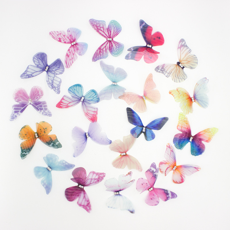 Dreamy chiffon butterfly with diamond double-layer chiffon butterfly diy bridal hair accessory headwear material Instagram hit butterfly Application Scenario