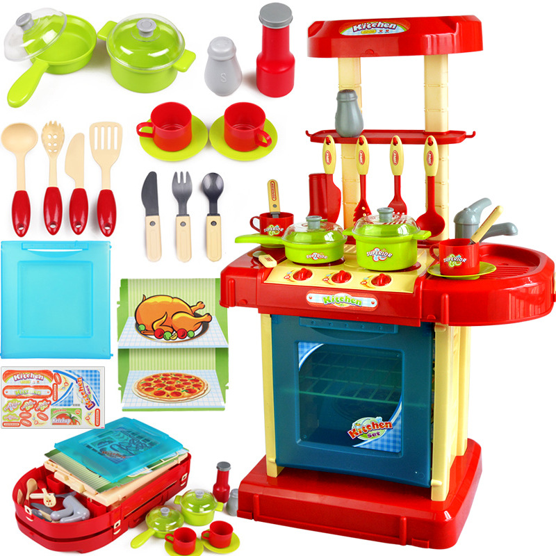 Children's house play suitcase, kitchen toy set, girls' cooking and rice preparation, kitchenware and tableware, educational cross-border wholesale details Picture