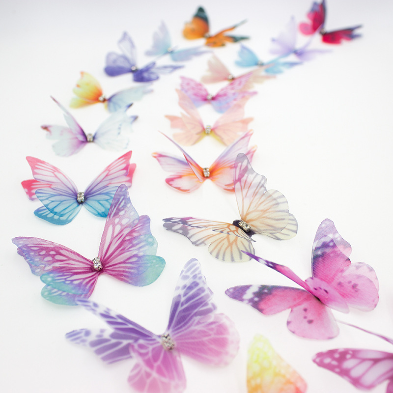 Dreamy chiffon butterfly with diamond double-layer chiffon butterfly diy bridal hair accessory headwear material Instagram hit butterfly Specification image