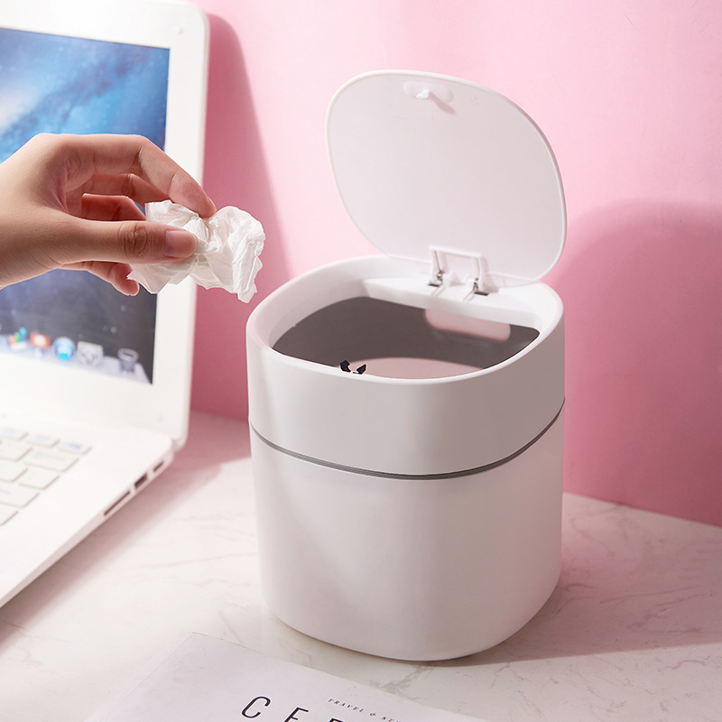 Nordic Mini Desktop Trash Can Household Kitchen Desk Trash Can With Lid For Clutter Storage And Cleaning Application Scenario