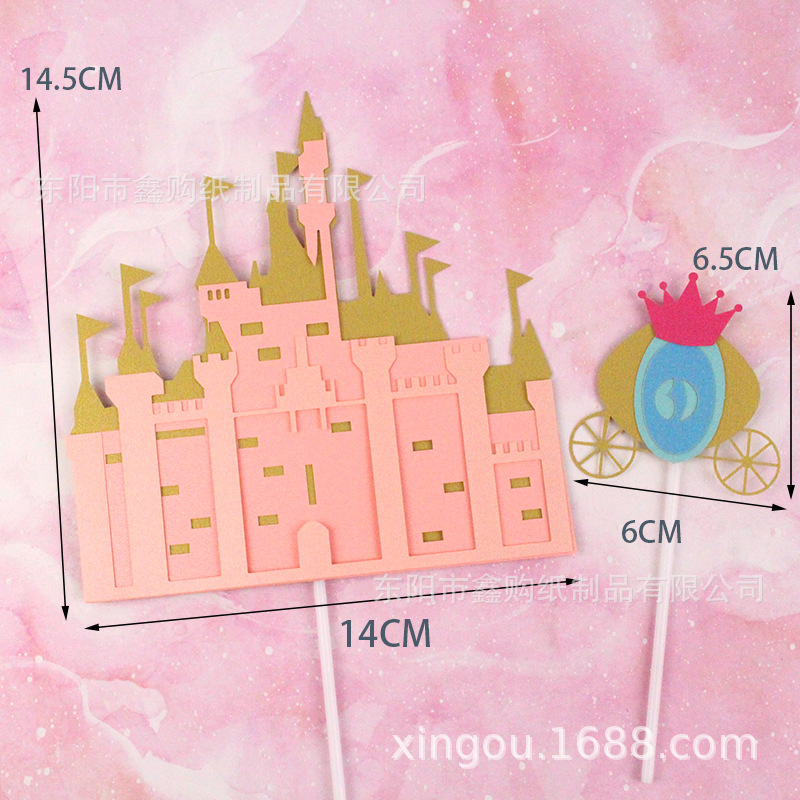 Original Baked Cake Decoration Maiden Heart Castle Carriage Prince Princess Romantic Plug-In Cake Dessert Arrangement details Picture