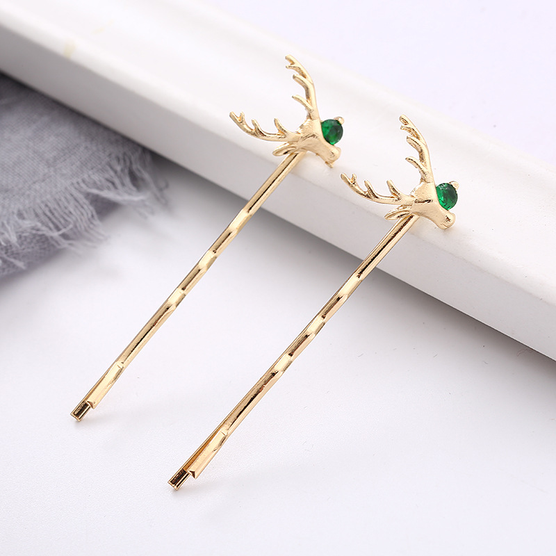 Manufacturers Wholesale New Korean Version Of Alloy Deer Head Word Clip Zircon Hair Clip Hair Accessories Women's High-Grade Christmas Ornaments details Picture