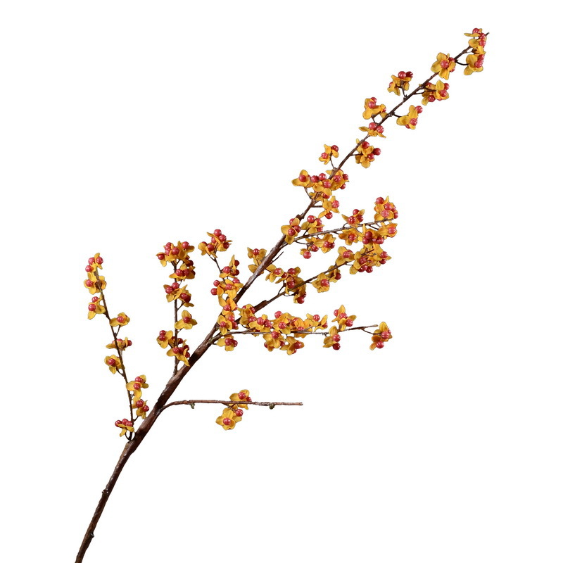 Dongli Flower Industry's wholesale of artificial flowers and berries, Chinese-style living room entrance ceramic vase flower art decoration, yellow artificial South snake vine bitter and sweet fruits Item Picture