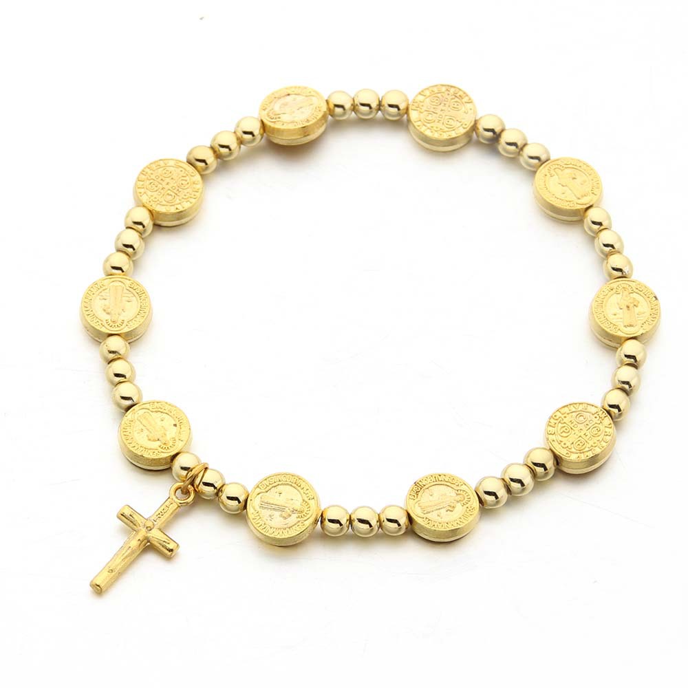 European And American Foreign Trade Hot Alloy St. Benedict Round Cake Bracelet Round Bead Cross Pendant Bracelet Elastic String Bracelet Beaded Bracelet Couple Jewelry Application Scenario