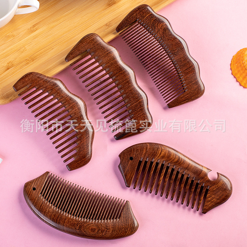 天天见木梳金丝檀梳子黑金檀整木梳LOGO美发梳按摩梳工厂批发
