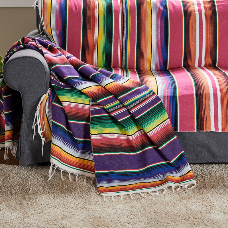 墨西哥桌旗墨西哥毯子派对桌布梭织台布流苏毛毯墨西哥桌布彩条毯详情图2