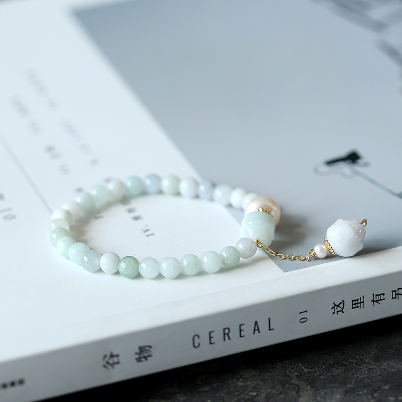 Original natural freshwater pearl surface jade lotus bracelet 14k gold-plated women's Valentine's Day gift jade jewelry