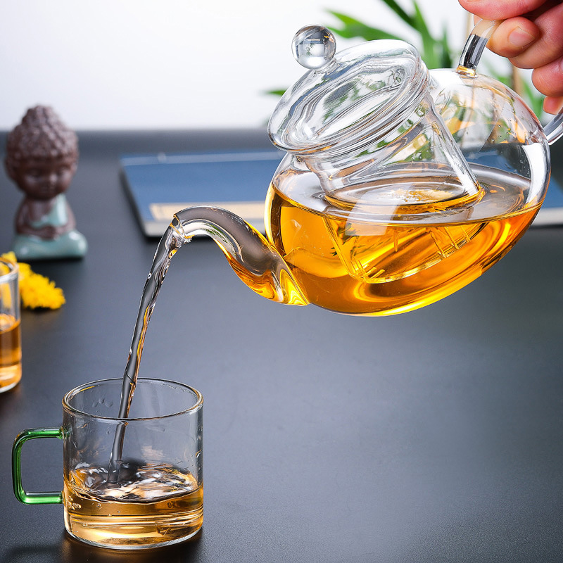 Thickened high borosilicate glass flower teapot set, high-temperature resistant glass teapot for brewing and filtering tea sets details Picture