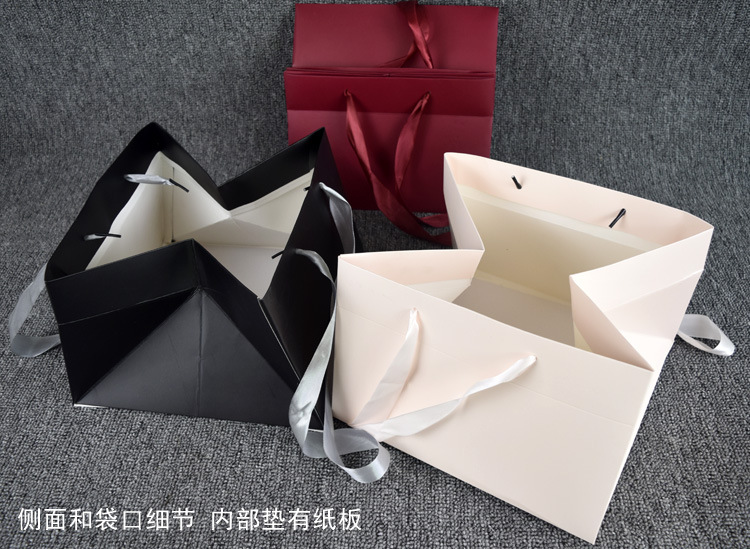 Paper Bag Printed Logo Baking Square Wide Bottom Large Size Cake Tote Bag Potted Fruit Gift Box Portable Gift Bag Specification drawing
