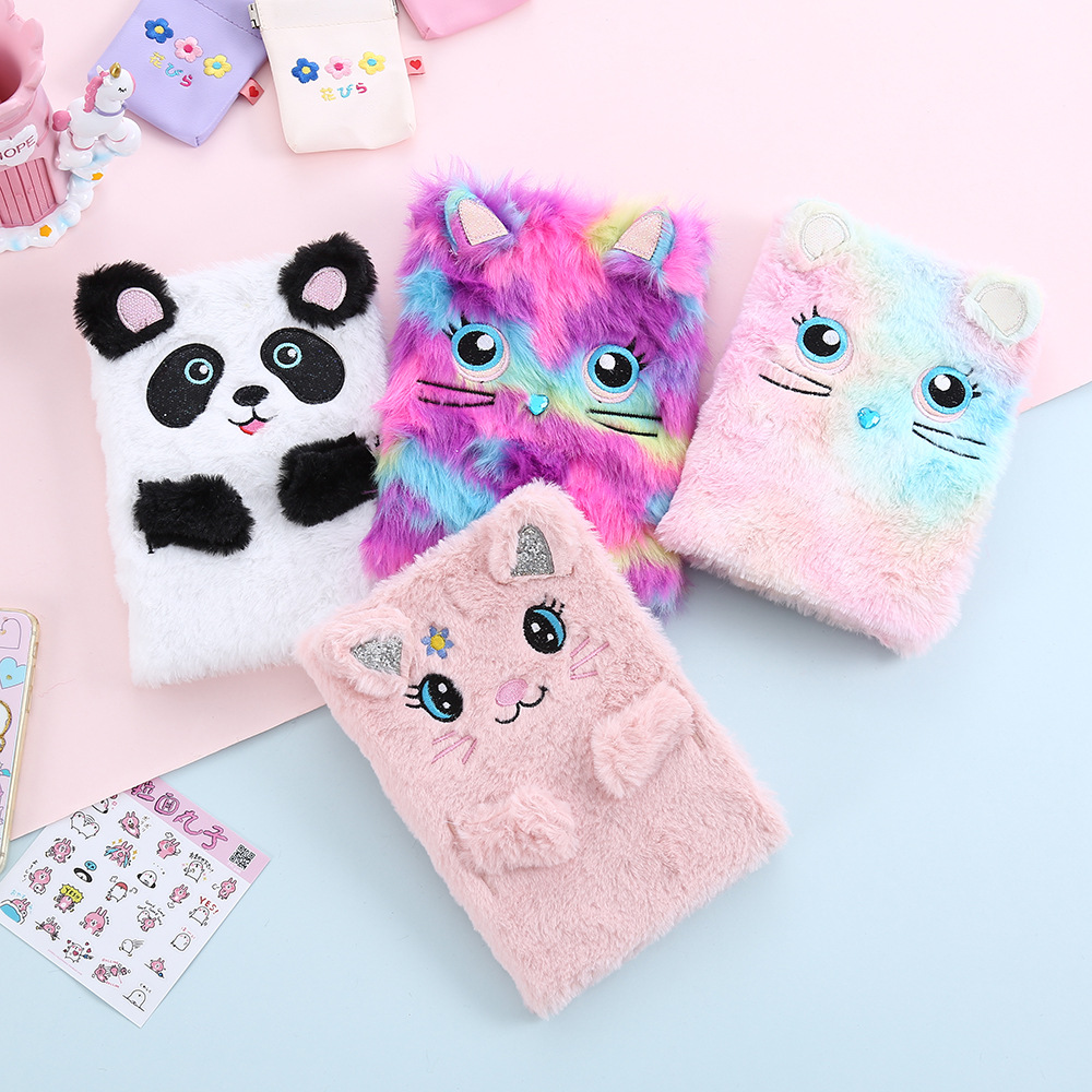 Thousand Yu Culture Winter New Cartoon Plush Notebook Cute Rabbit Ears Girl Heart Ledger Little Girl Pink Notepad