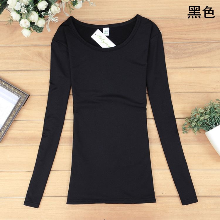 Autumn and winter solid-color fleece long-sleeved T-shirts for women's casual and warm base wear, women's and women's foreign trade clothing wholesale Item Picture