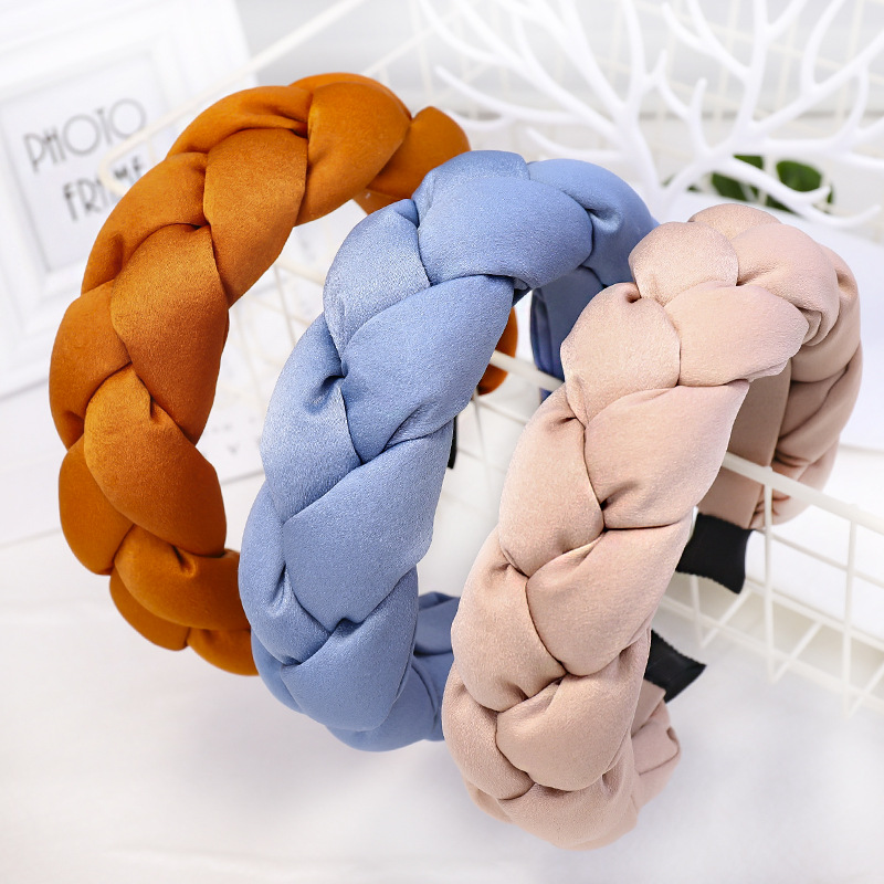 2019 Autumn And Winter Cross-Border Europe And The United States Exaggerated Thick Sponge Headband Girls Solid Color Braid Headband Female Wholesale C691