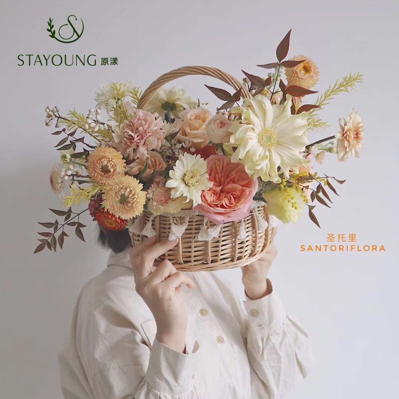 手工柳编花篮流苏花边伴手礼篮藤编手提花篮花艺插花花盆编织篮