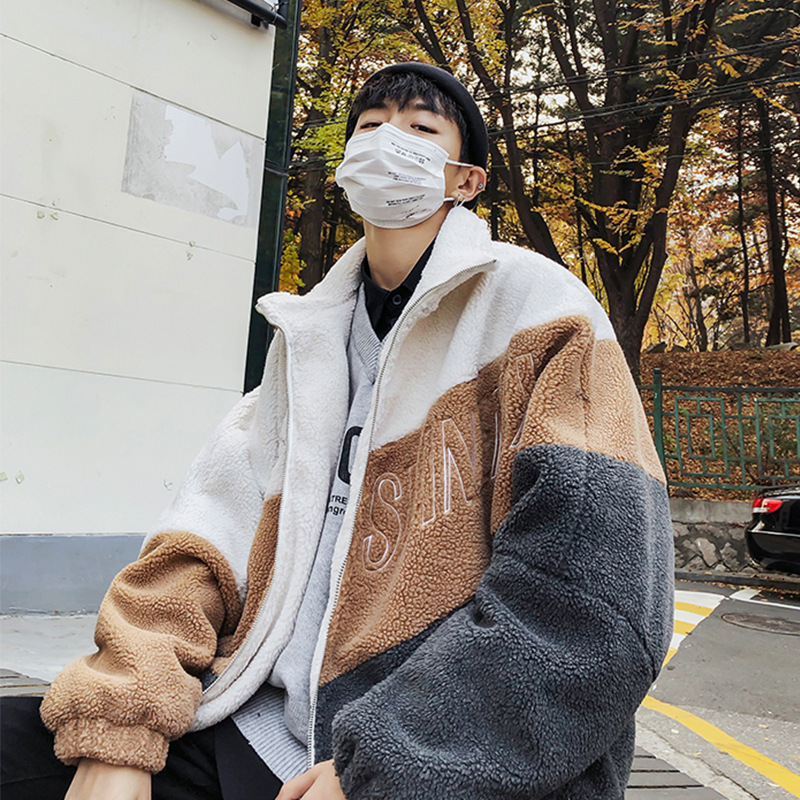 Lambskin cotton-padded jacket for men, winter warm, color-blocked thickened cotton-padded jacket, Korean style trendy, versatile cotton-padded jacket for students Specification image