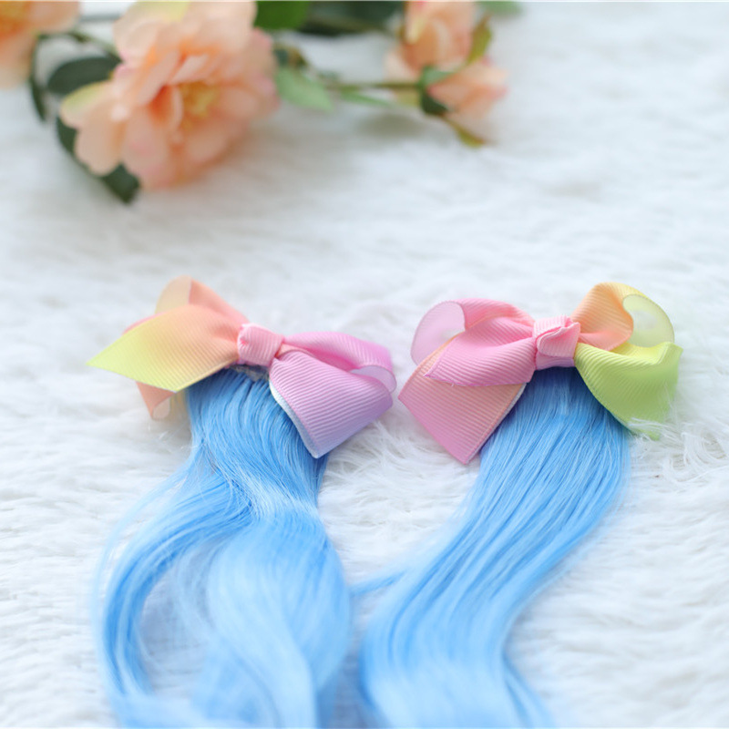 Cross-border e-commerce new colorful wig children's bow gradient hair clip ribbon top clip princess hair accessories hair flower Application Scenario