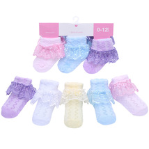新款公主全棉网眼薄款婴儿袜子 儿童纯色糖果蕾丝花边宝宝袜子