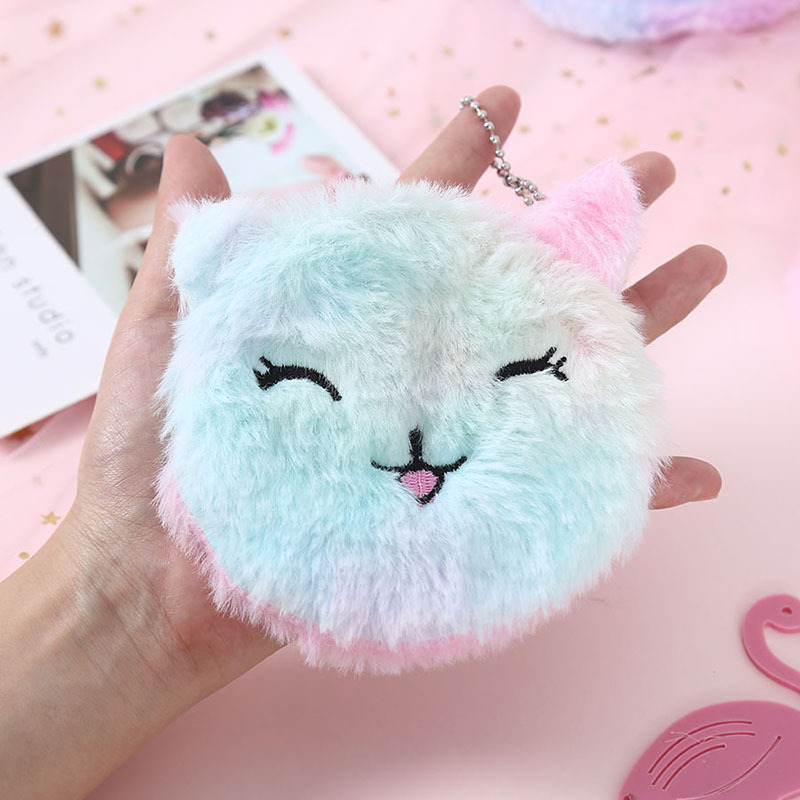 Creative new cartoon coin purse, children's cat plush and cute coin purse, key pendant bag, card storage bag Specification image