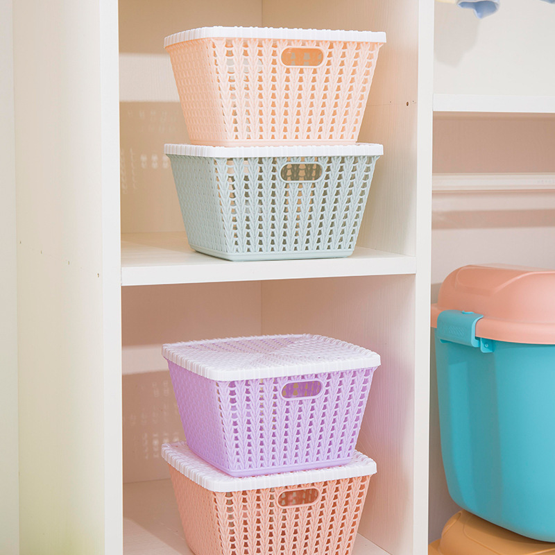 Imitation Rattan Storage Basket With Cover Storage Basket Creative Storage Basket Drain Hollow Basket Pp Material Finishing Frame details Picture