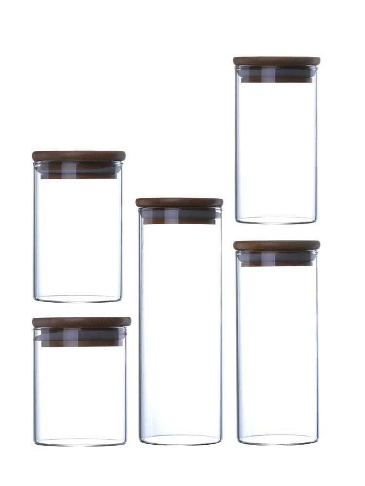玻璃密封罐/玻璃家用厨房/防潮透明直筒白底实物图