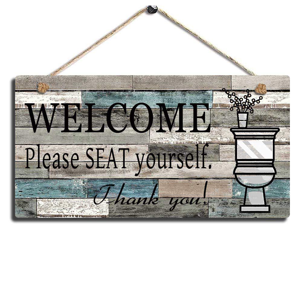 Printed wooden plaque sign wall mounted Welcome Please Seat Yourself toilet pendant