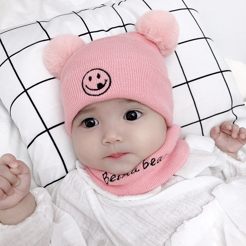 Bena Bear's new autumn and winter knitted hats, baby hats, warm baby hats, children's hats, cute smiling face hats and covers Specification image