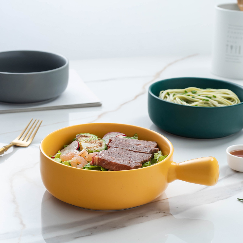 Baked Rice Bowl Nordic Style Baking Bowl With Handle Baking Bowl Pasta Plate Simple Household Cutlery Soup Bowl Salad Bowl details Picture