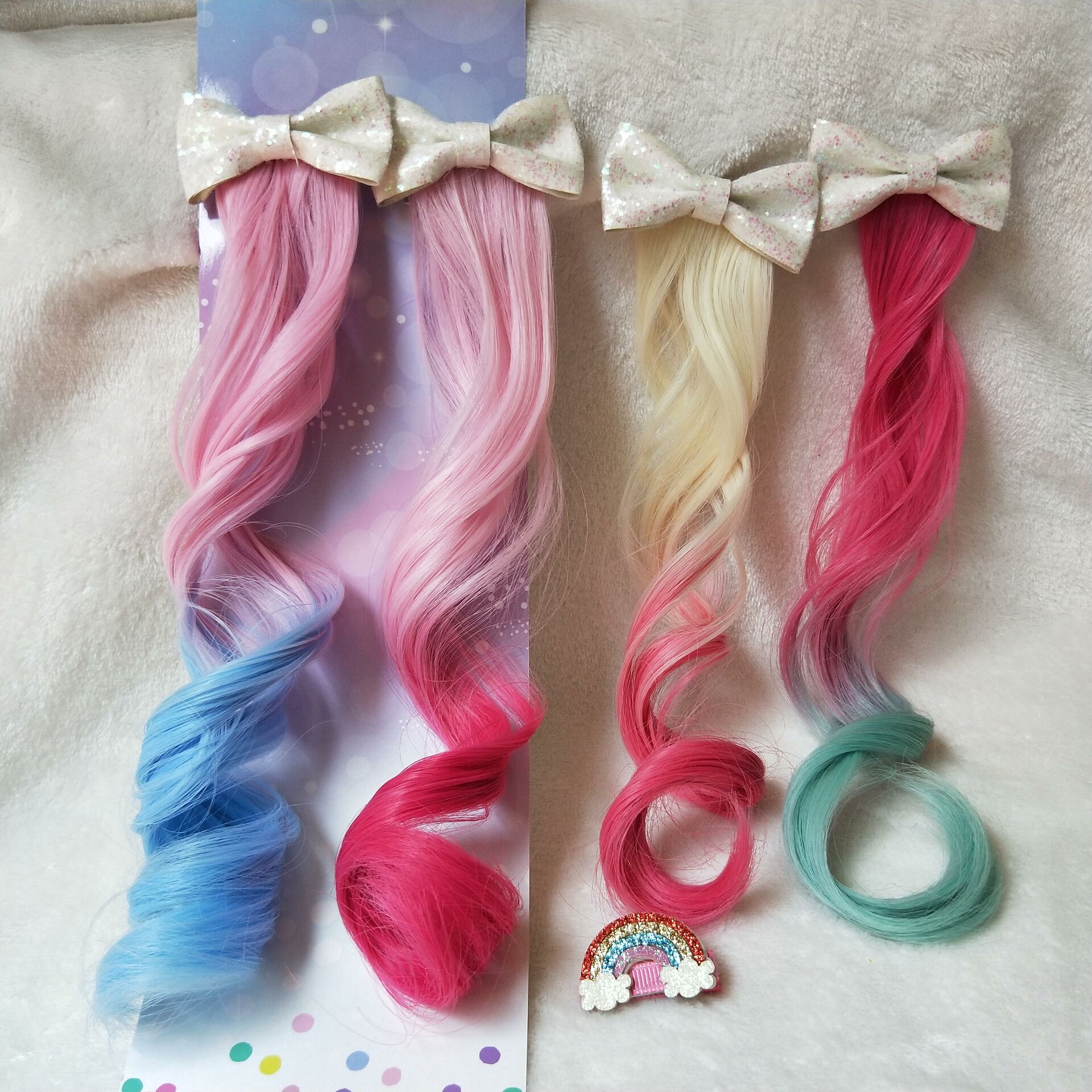 Cross-border e-commerce new colorful wig children's bow gradient hair clip ribbon top clip princess hair accessories hair flower details Picture