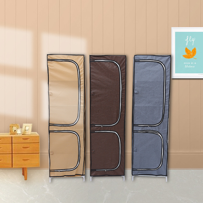 Simple reinforced folding wardrobe Hanging cloth storage cabinet Home dust closet zipper non-woven wardrobe full figure