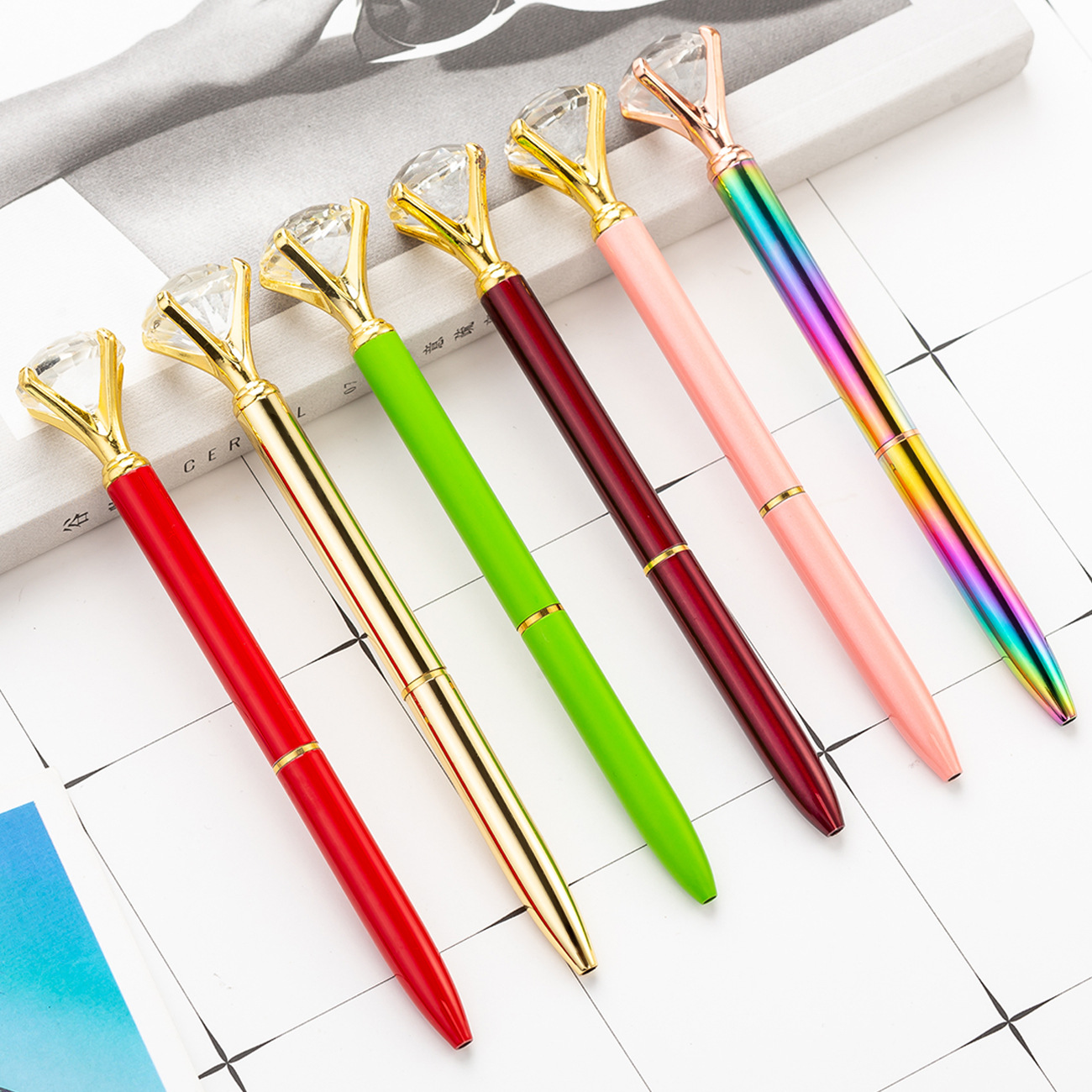Ballpoint pen, water-based large diamond pen, crystal metal ballpoint pen, gemstone pen, advertising company, diamond metal pen
