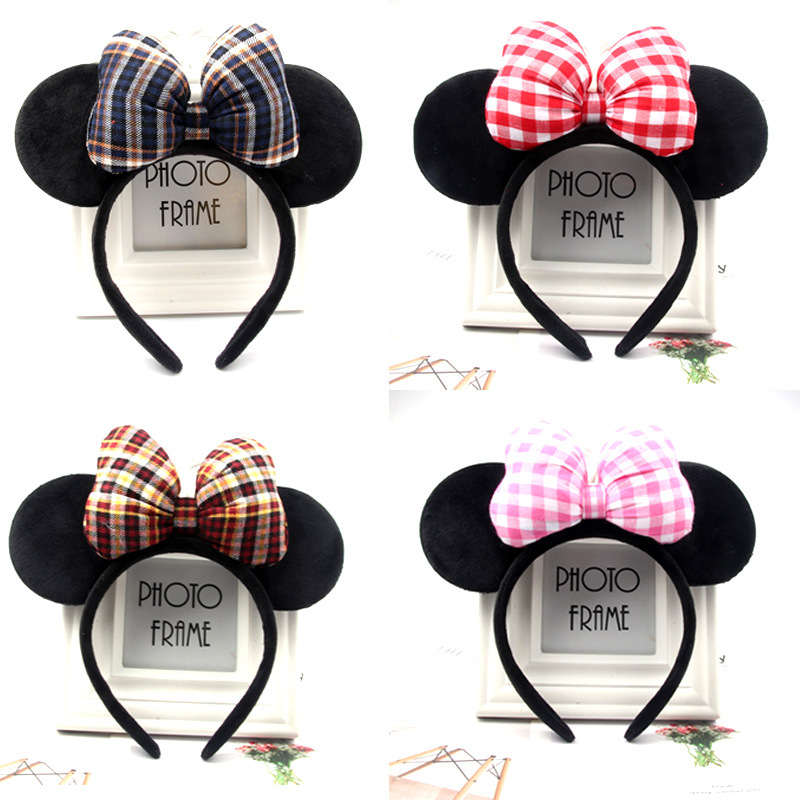 New Plaid Control Preppy Bow Headband Minnie Black Ear Headband Princess Headband High-Grade Small Fresh Hair Accessories