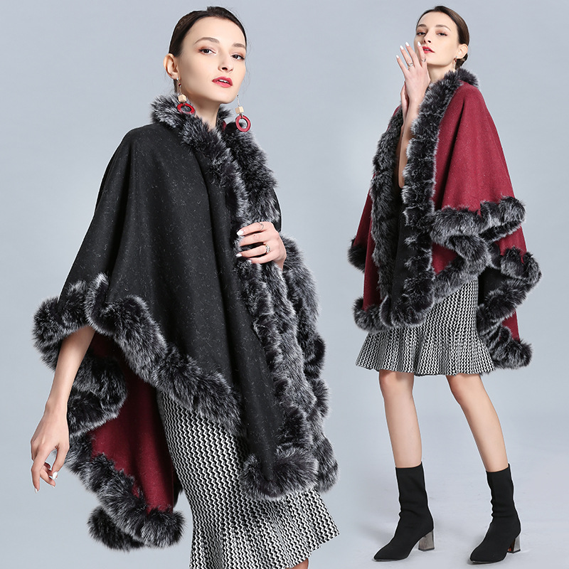 1340# European and American autumn and winter new style double-sided wearable large-sized handcrafted woolen shawl cape coat factory direct sales details Picture