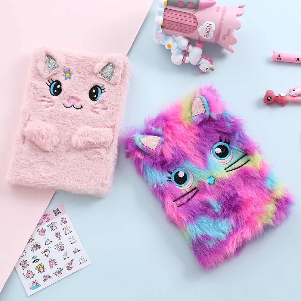 Thousand Yu Culture Winter New Cartoon Plush Notebook Cute Rabbit Ears Girl Heart Ledger Little Girl Pink Notepad details Picture