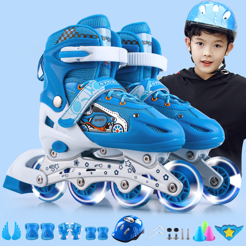 全闪儿童单排溜冰鞋全套装直排轮旱冰鞋轮滑鞋男女直排3-7-12岁详情图3