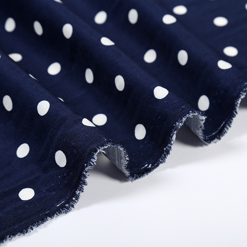Factory Direct Sales Summer Polka Dot Printed Fabric Black And White Polka Dot Four-Sided Elastic Printing Fabric Dress Fabric Application Scenario