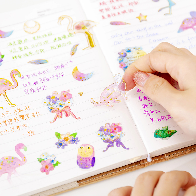 Factory direct sales of dreamy starry sky crystal resin stickers, gold-embossed three-dimensional eco-friendly mobile phone stickers and planner collage materials details Picture