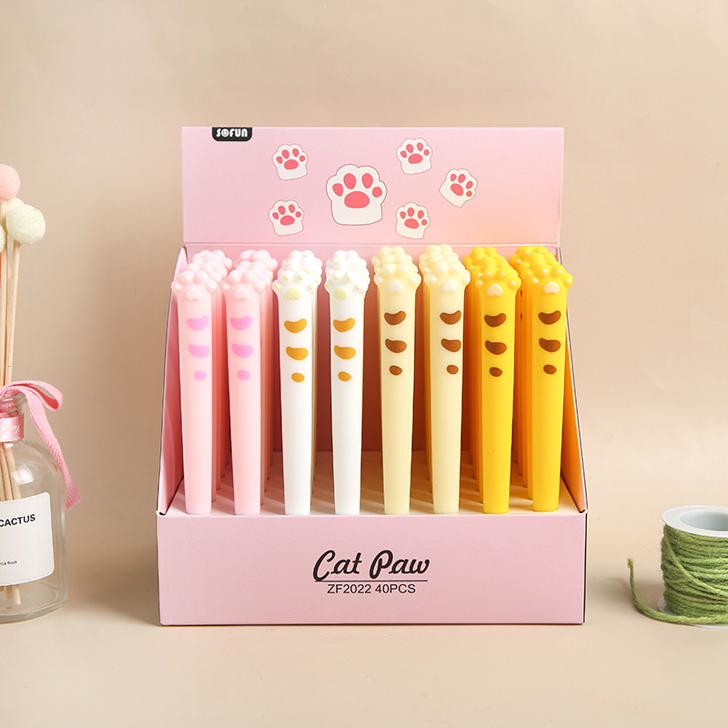 韩国卡通可爱猫爪软胶中性笔学生创意水笔文具厂家批发