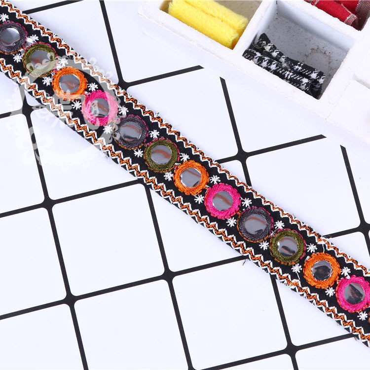 Fabricante en stock al por mayor 2023 burst estilo lente pequeña bordado cordón bordado étnico cordón de cordón para accesorios de ropa Specification image
