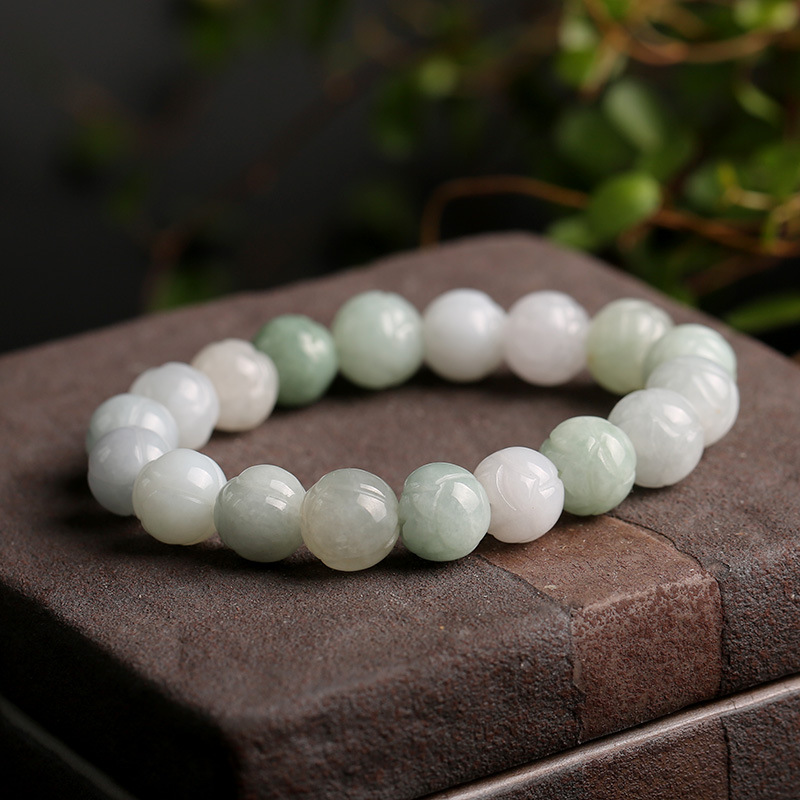 Natural jade bracelet, 10mm jade lotus bead bracelet, fashionable couple design for men and women