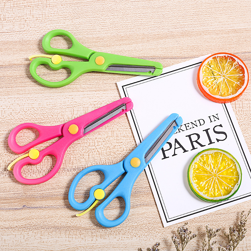 Students labor saving spring scissors anti clipping hand children learn office scissors diy making scissors kindergarten full figure