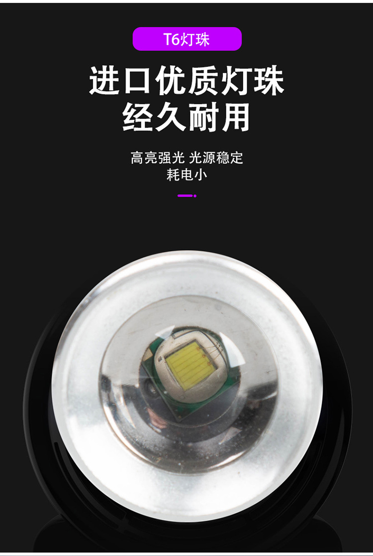 Mini USB charging LED aluminum alloy zoom strong light household rainproof portable cycling small flashlight pic 4