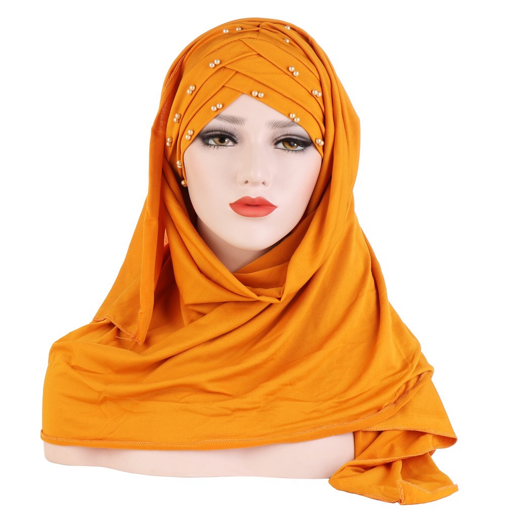 亚马逊牛奶丝钉珠围巾帽子两件套马来西亚穆斯林女士时尚贴布盖头详情图1