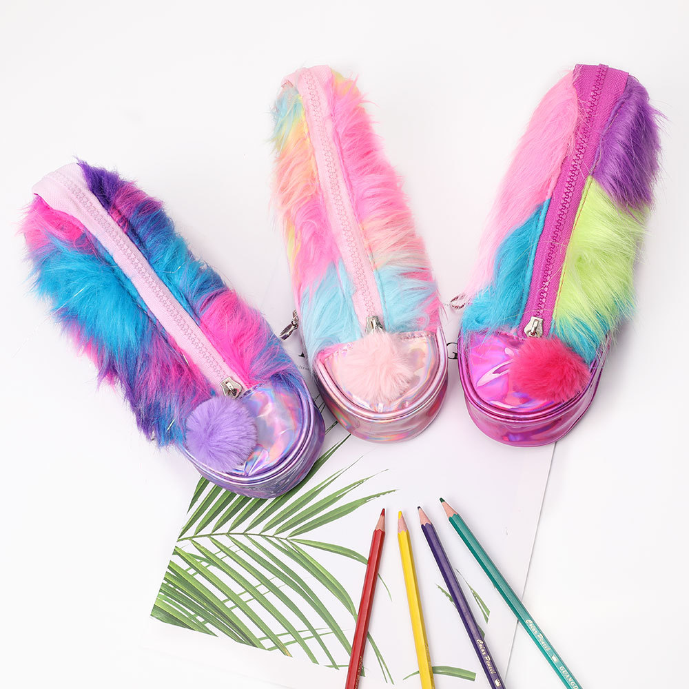 Fashion Shoes Style Colorful Pen Bag Personality Plush Stationery Bag Beautiful Colorful Film Cartoon Girl Pencil Bag
