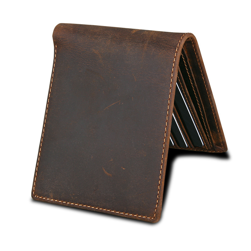 New Leather Wallet Crazy Horse Leather Wallet Manufacturers Direct Sales Cross Wallet Anti-Theft Brush Rfid Men's Wallet details Picture
