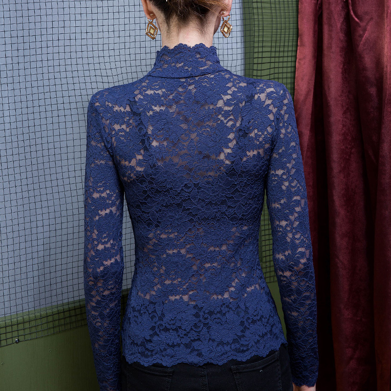 Autumn and winter lace base layer top for women, high-neck, slimming, fleece and thickened, stylish and body-shaping top, new winter style Item Picture