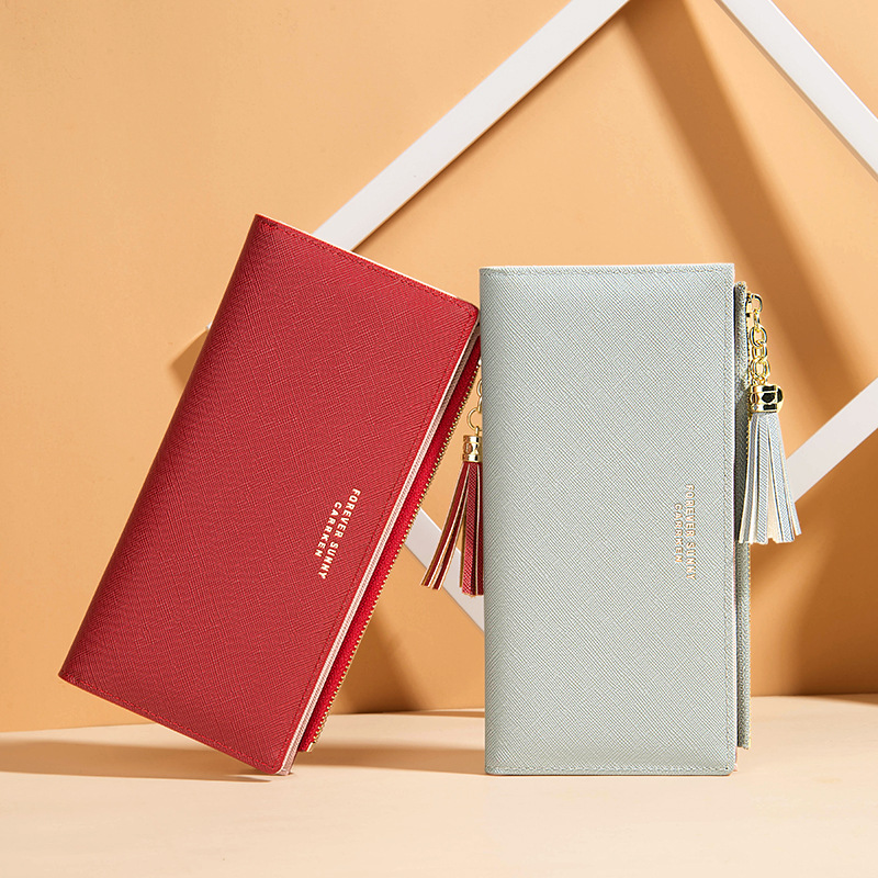 Crrken New Women's Purse Long Korean Version Of Fashion Cross Fringe Zipper Purse Spot Wholesale Specification drawing