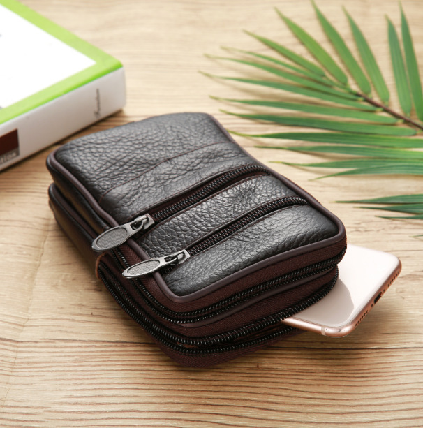 Men's New Waterproof Mobile Phone Fanny Pack Wear Belt Cowhide Multi-Functional Old Change Key Bag In Stock details Picture