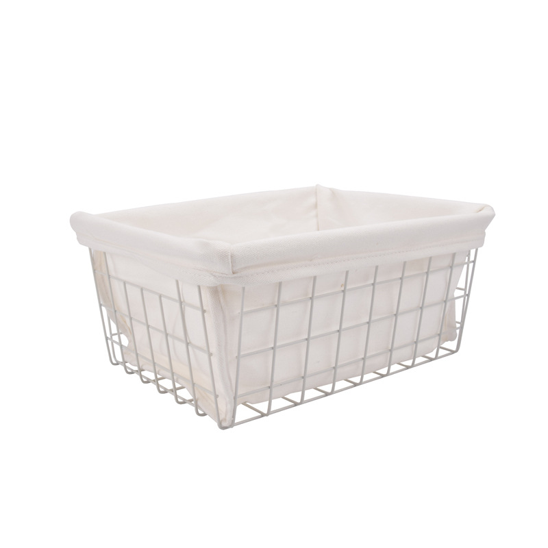 Manufacturers Wholesale Wrought Iron Storage Basket Cloth Storage Basket Desktop Snacks Storage Basket Iron Shelf Dormitory Finishing Basket Item Picture