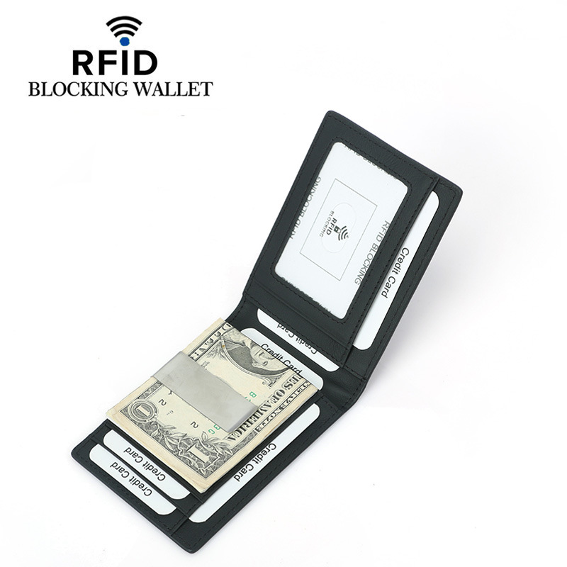 A new cross-border men's carbon fiber textured US dollar holder is selling well. A short leather RFID anti-theft money holder Item Picture