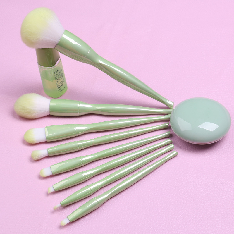 Twist Waist 8 Makeup Brush Green Set Electroplated Apple Green Loose Powder Blush Brush Custom Plastic Handle Beauty Tools In Stock details Picture
